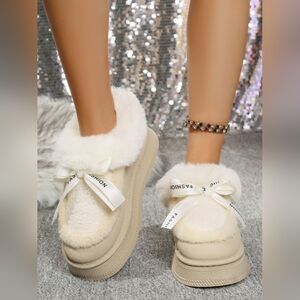 Women's Cream Faux Fur Slip-On Suede Ankle Boots
